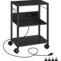 Industrial 3-Tier Rolling Printer Cart w/ Power Outlets & USB – Like New