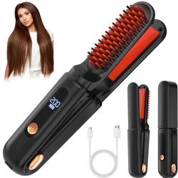 Cordless Hair Straightener Brush 3 in 1,Cordless Rechargeable Hair Straightener Comb Clip 5000mAh,Portable Travel Straightener,Mini Hot Straightening 