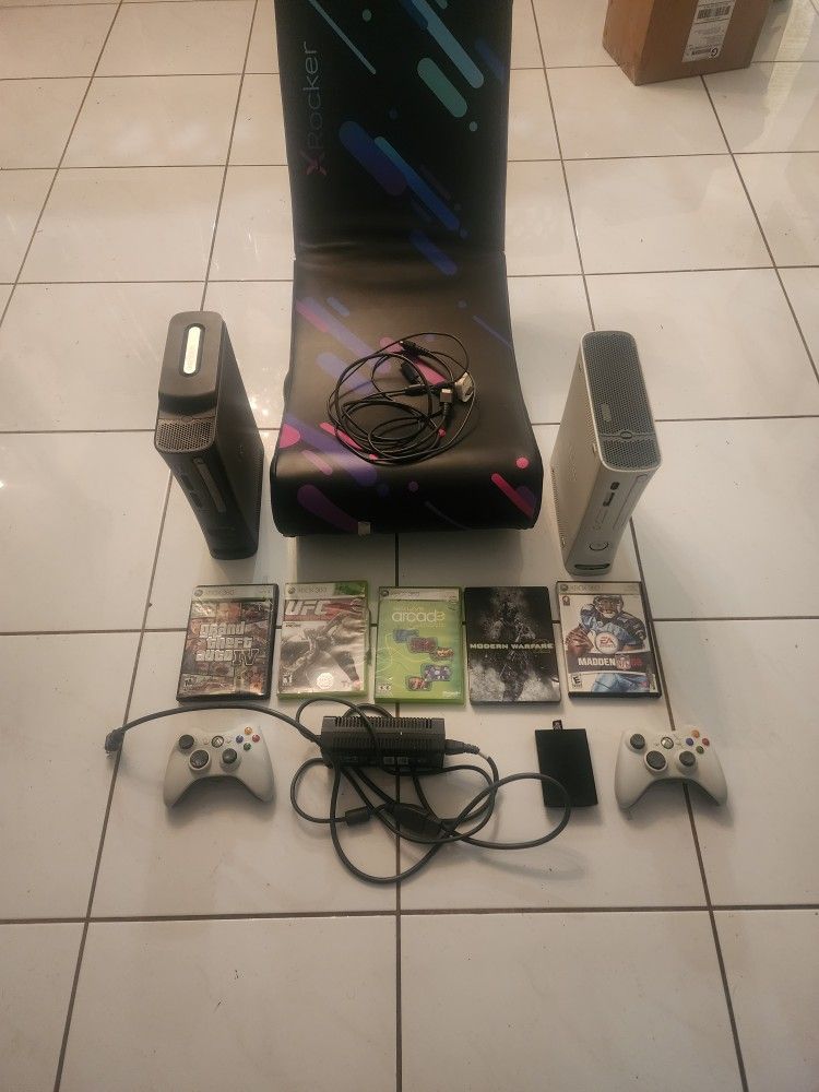 2 Xbox 360 Consoles And Gaming Chair