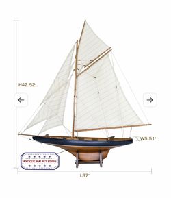 Brand New Classic America's cup racer 1900 reproduction. Built plank-on-frame hull and hand stitched sails rigging. Assembling dimension 37'L x 5.51 W
