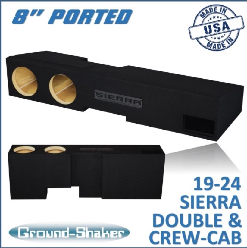 Black 8" Dual Ported Sub Box, Fits 19-24 Gmc Sierra Double & Crew-Cab