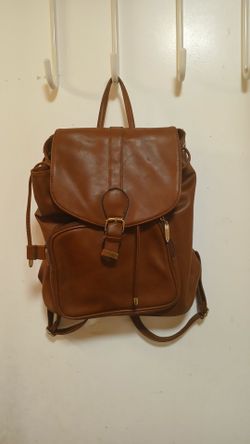 brown synthetic leather backpack