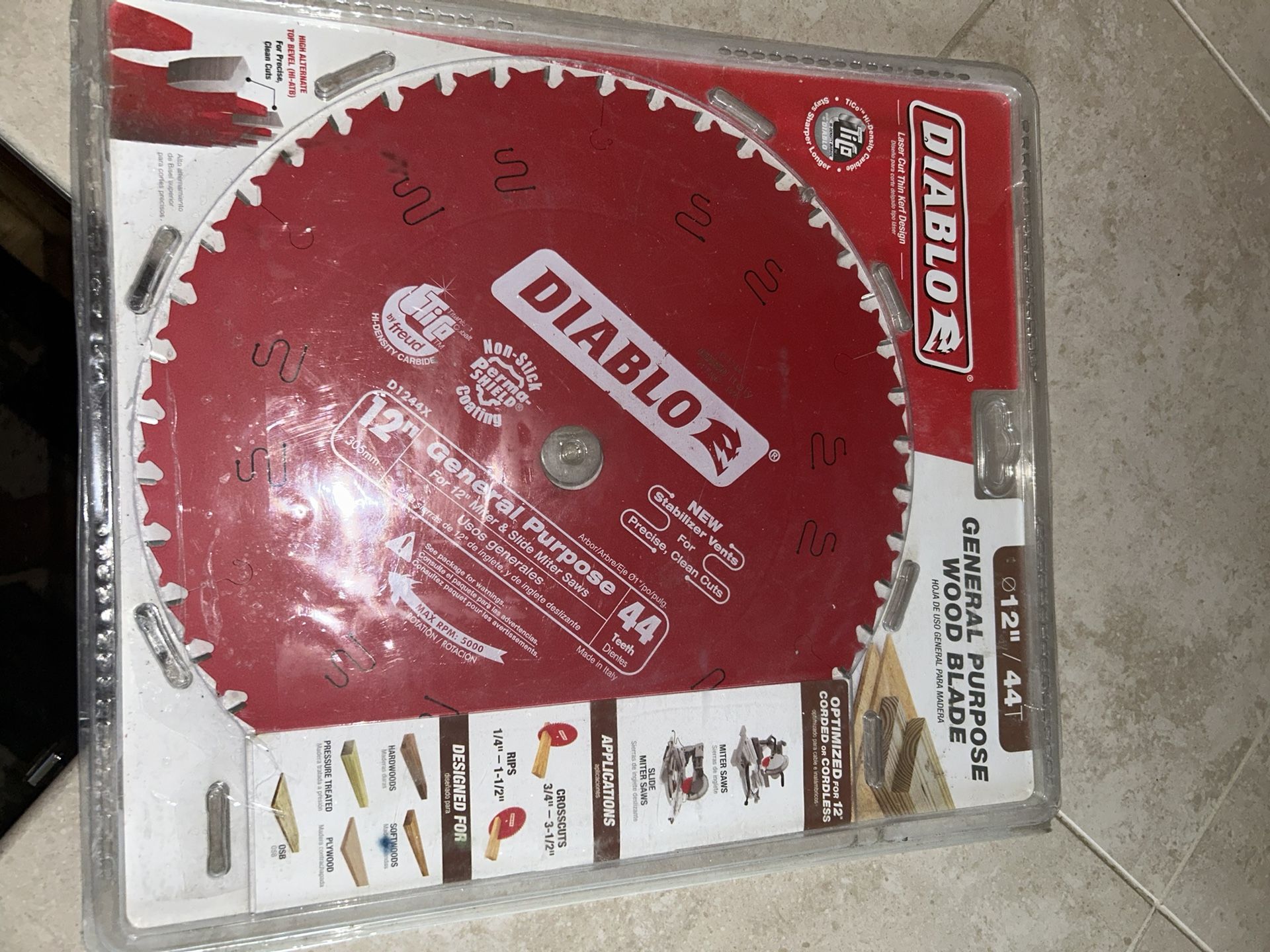 New Diablo Red Italy 12" 44 toothGeneral Purpose Saw Blade