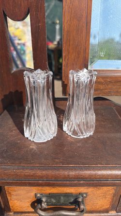 Pair of Clear Cut Glass Bud Vases