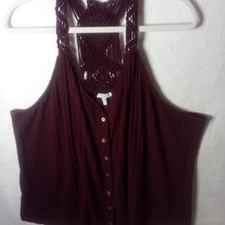 Women's Plus Size 3 Ribbed Button Down Macrame Back Tank Top

