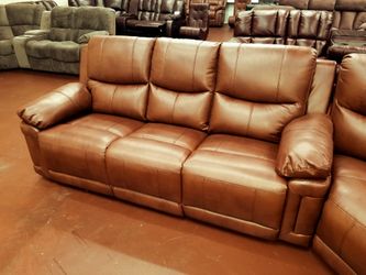 Brown shava genuine leather recliner sofa or loveseat with cup holder