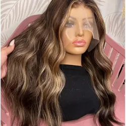 Beautiful chestnut brown with blonde streaks 100% human hair 13x6 lace front wig