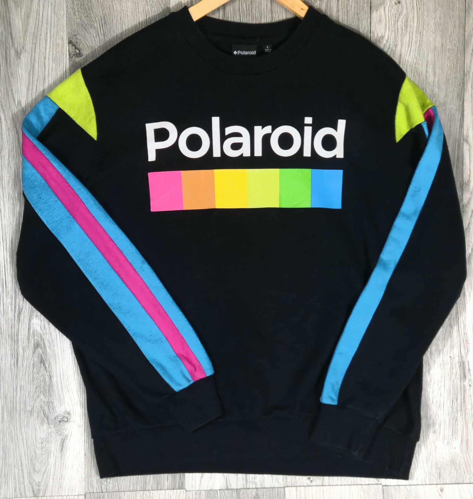 Polaroid Rainbow Logo Black Crewneck Sweatshirt (LARGE) Retro Vintage Style #6
