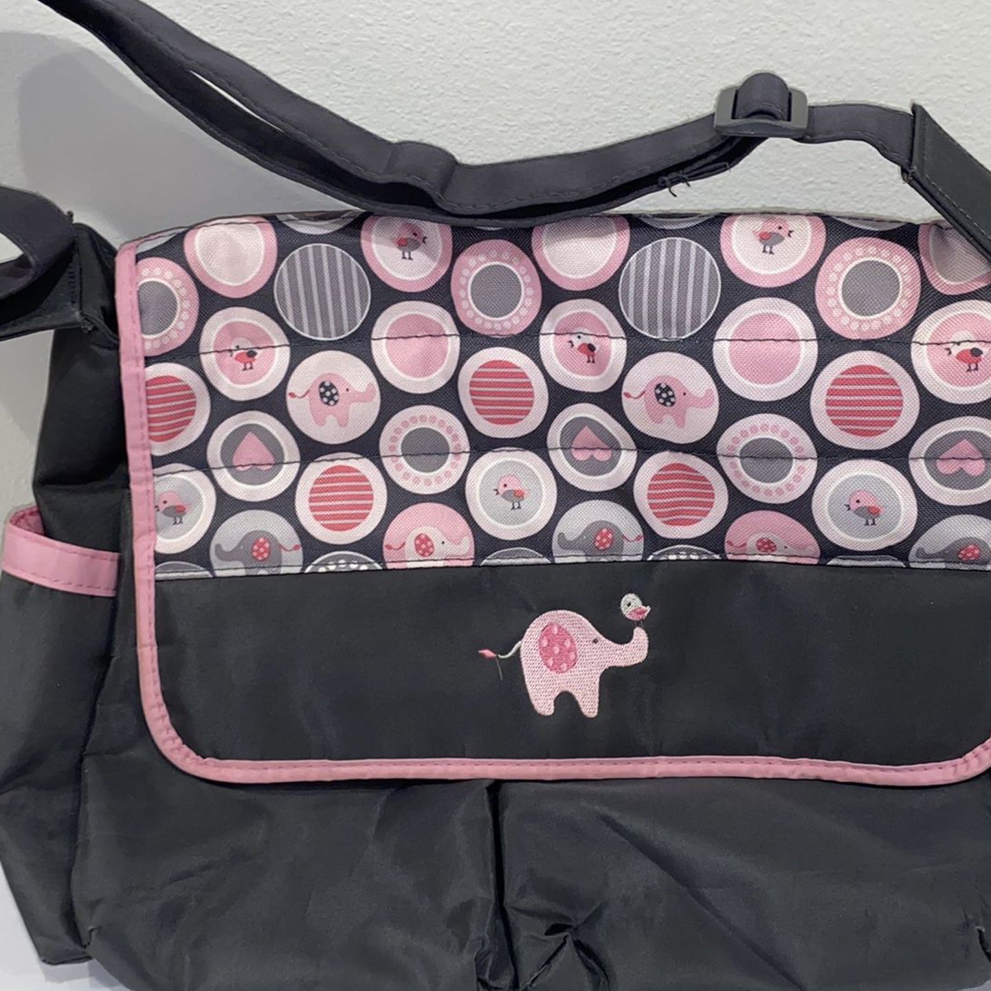 Diaper Bag- Grey & Pink with Elephants