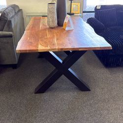 Solid Wood Dining Table With Metal Legs 