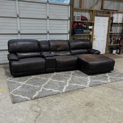 Leather Sectional w/ Recliners, Cupholders & Chargers – Great Condition!