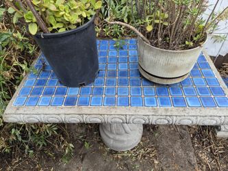 Concrete Blue Tile Table and Concrete Blue Tiled Bench.