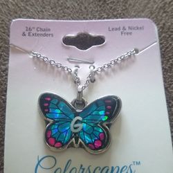 NWT Butterfly Necklace With "G"