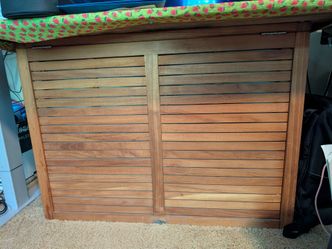 Aqua Teak double hamper with canvas bags. Toy chest, blanket chest?