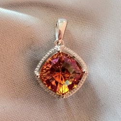 Astral Pink Crystal Solitaire Pendant in Sterling Silver 4.35 ctw

