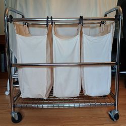 Extra Large Heavy Duty Triple Laundry Sorter with Rolling Cart