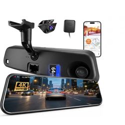 4K Mirror Dash Cam for Ford Mustang 2015-2023, Front 4K, Rear 1080P Camera, 9.66 inch, ADAS, WiFi, GPS, Loop Reocrding, G-Sensor