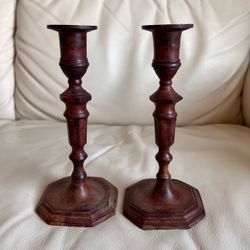 Vintage Rust Brown Finished Metal Candlestick Holder Set of 2