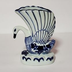 Swan Vase Figurine Blue and White