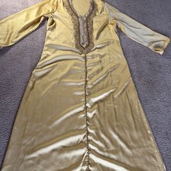 Golden Long Dress With Embroidery 