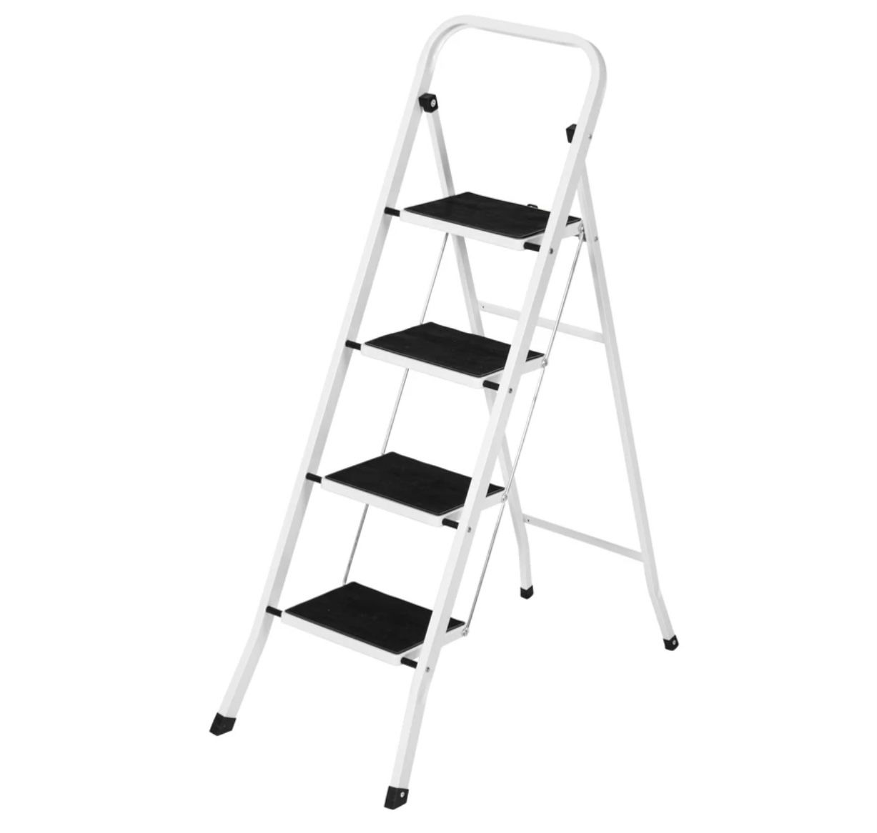 Folding Steel 4-Step Ladder w/ Hand Rail, Wide Steps, 300lbs Capacity