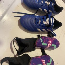 Youth soccer cleats, ball,shin guards size 12