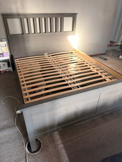 Gray Wood Bed Frame with Slatted Base