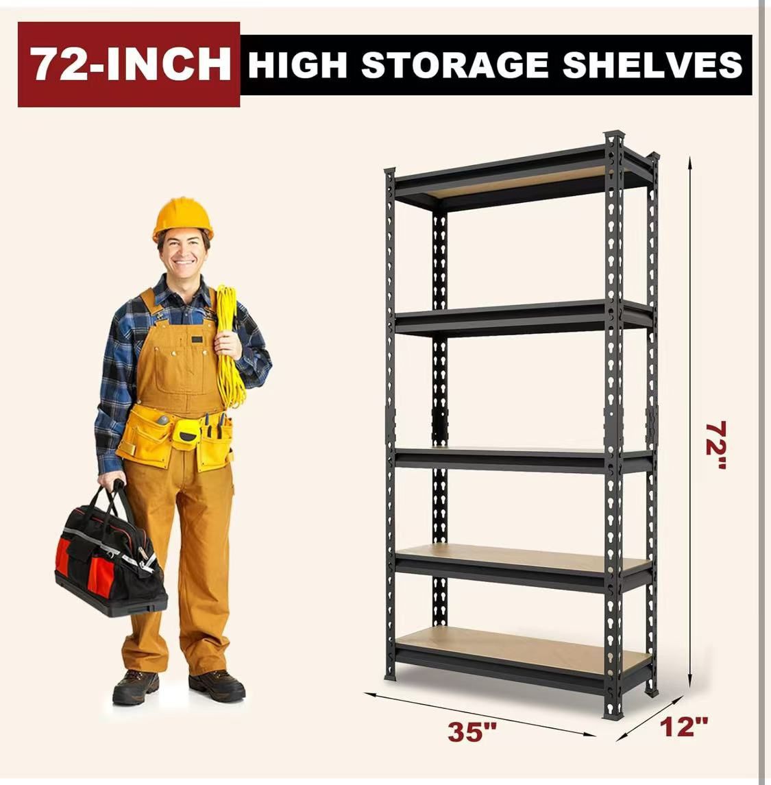 😀 5-Tier 72"Hx35"Wx12"D Heavy Duty Garage Storage Shelving: Adjustable Metal Utility Shelving Rack for Garage, Basement, Pantry, Black