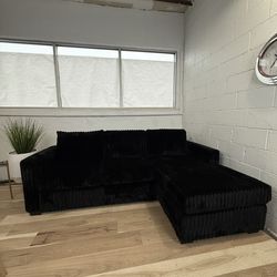 Brand New Black Corduroy Sectional Sofa w/ Chaise