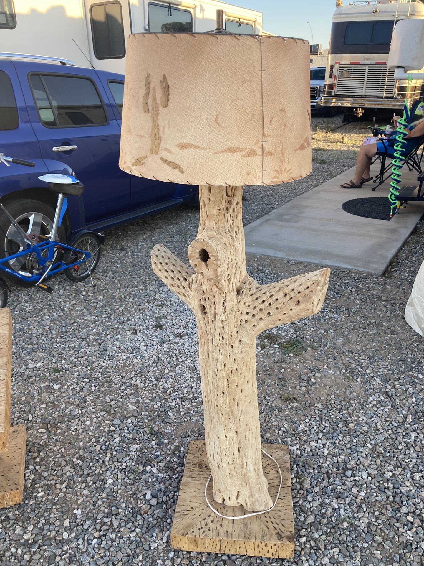 Cactus Floor Lamp And Coffee Table 4’ 10” Tall and the Bottom Base Is 16”by 16 3/4”