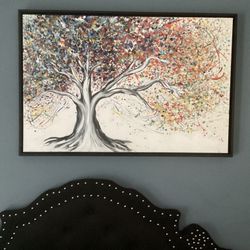 Large Oil On Canvas Colorful Tree Print 27 X 41 With Frame