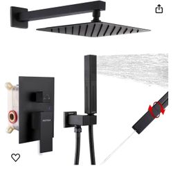 Shower Faucets Sets Complete Matte Black Shower System 10 inches Rainfall Shower Head with 2 in 1 Handheld, Modern Shower Faucet Fixture Combo Set Rou