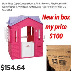 New in box Little Tikes Cape Cottage House, Pink - Pretend Playhouse with Working Doors, Window Shutters, and Flag Holder, for Kids 2-8 Years Old $100