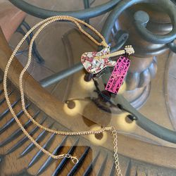 Betsey Johnson Pink Guitar Necklace