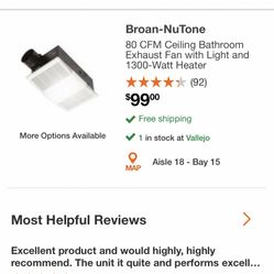 NUTONE HEATER FAN AND LIGHT FOR BATHROOM BRAND NEW