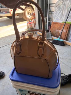 Brown Patent Leather Dome Handbag