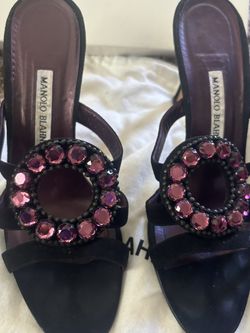 Manolo Blahnik Jeweled Black Sandals