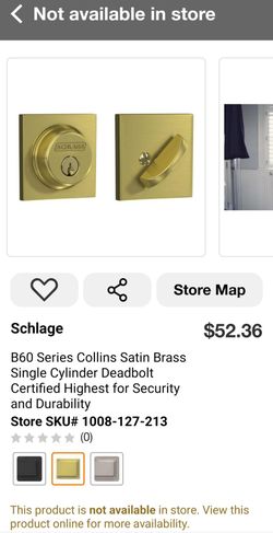 BRAND NEW Schlage B60 Series Collins Satin Brass Single Cylinder Deadbolt Certified Highest for Security and Durability