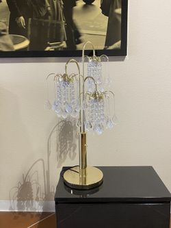 Crystal like table lamp with three light fixtures lights living room bedroom furniture