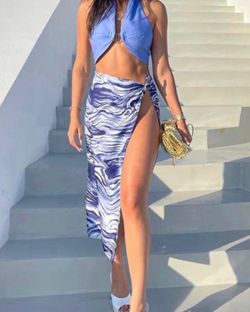 cult gaia Blue Marble-Print High-Slit Swim Sarong
