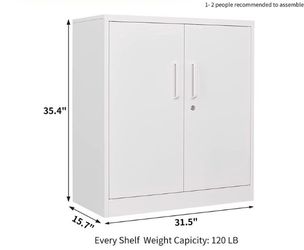 A000695A MIIIKO Metal Storage Cabinet with Locking Doors, White Garage Lockable Steel Cabinets with 2 Doors and 2 Shelves for Home, Garage, Pantry Wor