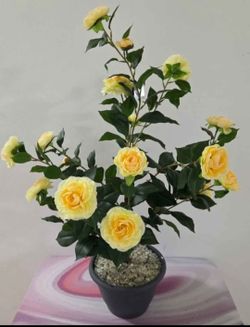 3ft Faux Yellow Camellia Topped with Citrine Stone in a 9in Planter @ Lasting Creations