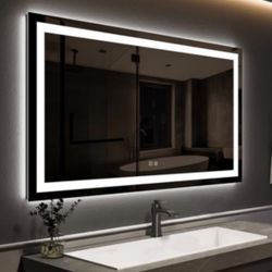 LED Mirror- 48” x 32” LED Touch Button Bathroom Vanity Mirror, Switchable Color LED with Defogger