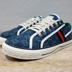 NWOB! GUCCI Men's Tennis 1977 GG Canvas Sneaker (45IT | 12) Blue/White 