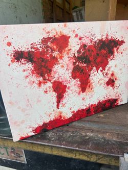 Great Big Canvas "World Map Paint Splashes Red" by Michael Tompsett