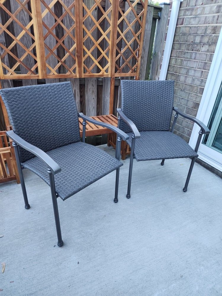 Brand New Matching Pair Of Grey Metal/Mesh Patio Chairs 