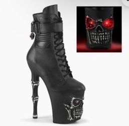 Size 8 PLEASER Light Up Stiletto Skull Boot