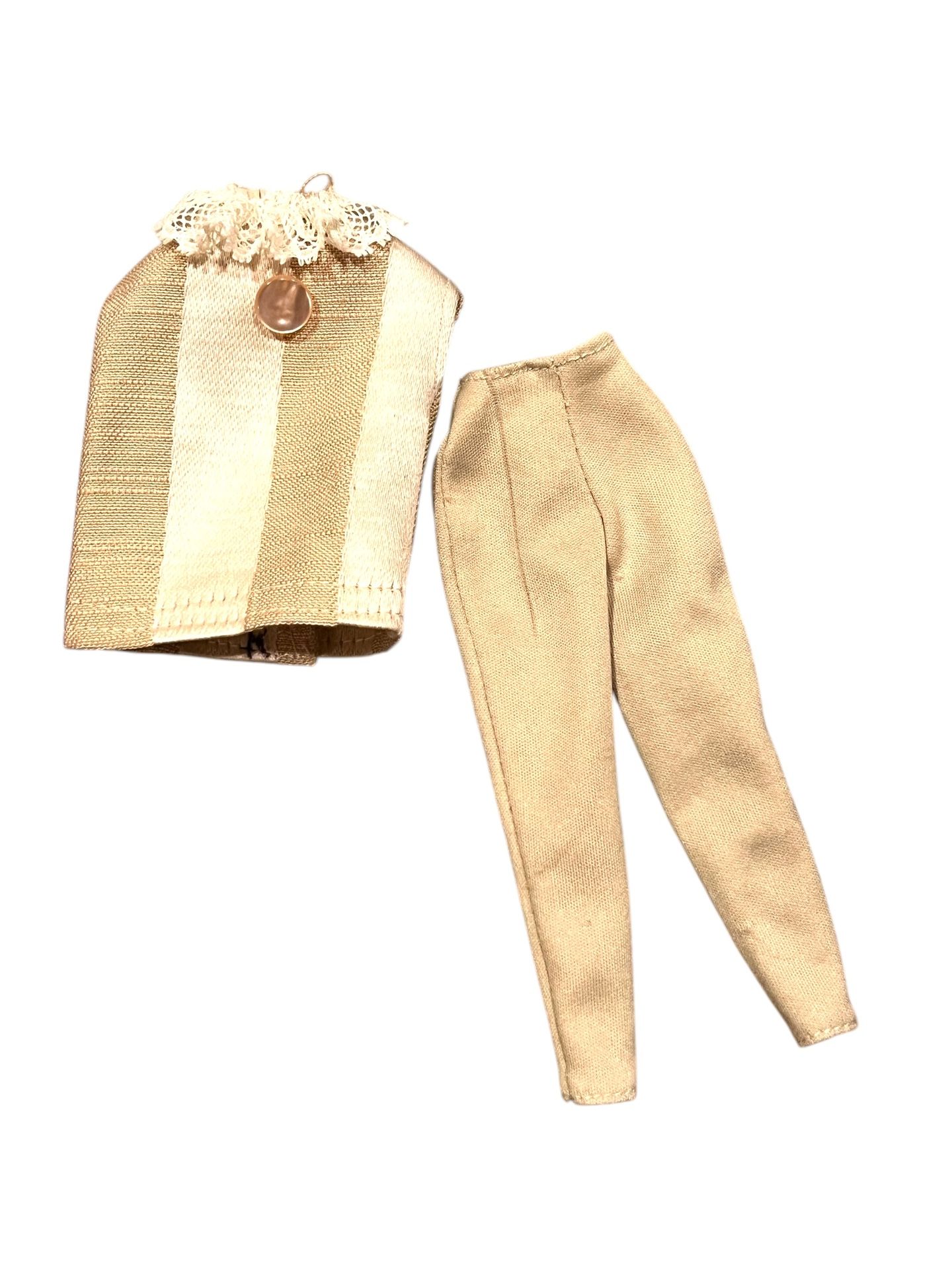 Vintage Barbie Doll 60s Mod Look Pants Top Tan & Cream~ Handmade
