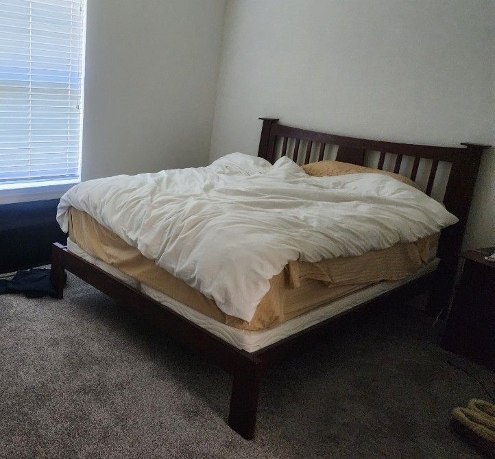 Bedroom Suite With Bed, dresser,and Side Table. Also, shelves (not pictured). Must Sell This Weekend !
