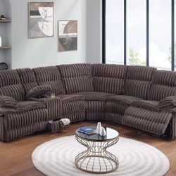 Brand New Plush Comfy Chocolate Corduroy Reclining Sectional Sofa